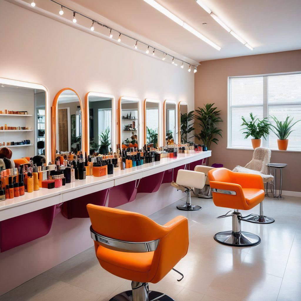 A stylish, diverse group of individuals showcasing various stunning hairstyles, each demonstrating unique hair textures and colors. They are in a bright, modern salon environment, surrounded by hair care products and tools. Soft natural lighting enhances the vibrancy of their hair. Incorporate elements like hair tools and trendy accessories to highlight the theme of expertise. Create a warm and inviting atmosphere. super-realistic. vibrant colors. white background.